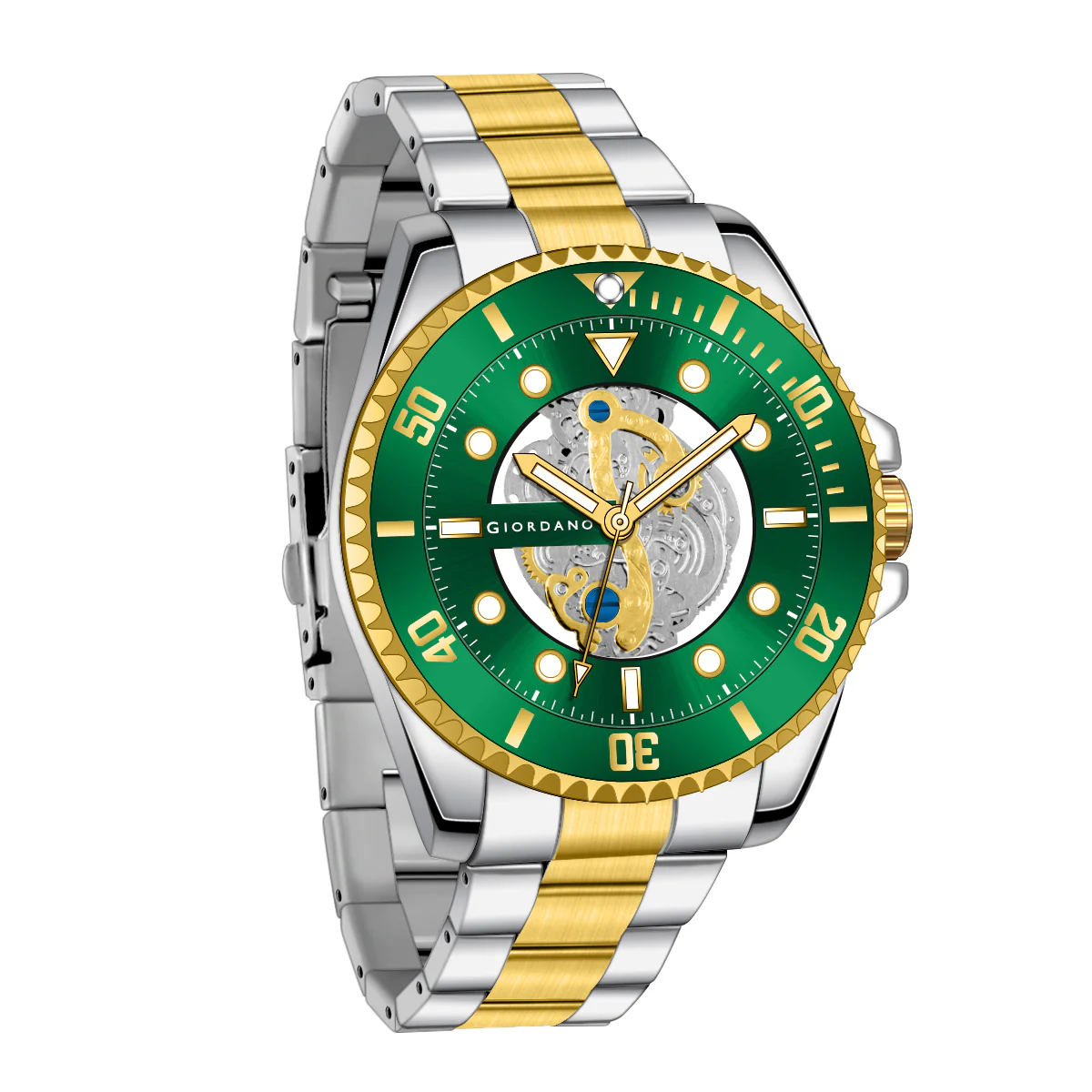 Giordano analog Watch for men– Skeleton Dial, Rotating  Bezel, Two-Tone Stainless Steel Strap-GZ-50135-33 - Image 10