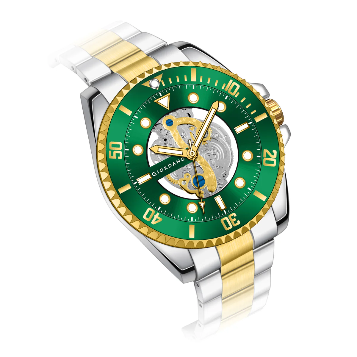 Giordano analog Watch for men– Skeleton Dial, Rotating  Bezel, Two-Tone Stainless Steel Strap-GZ-50135-33 - Image 11