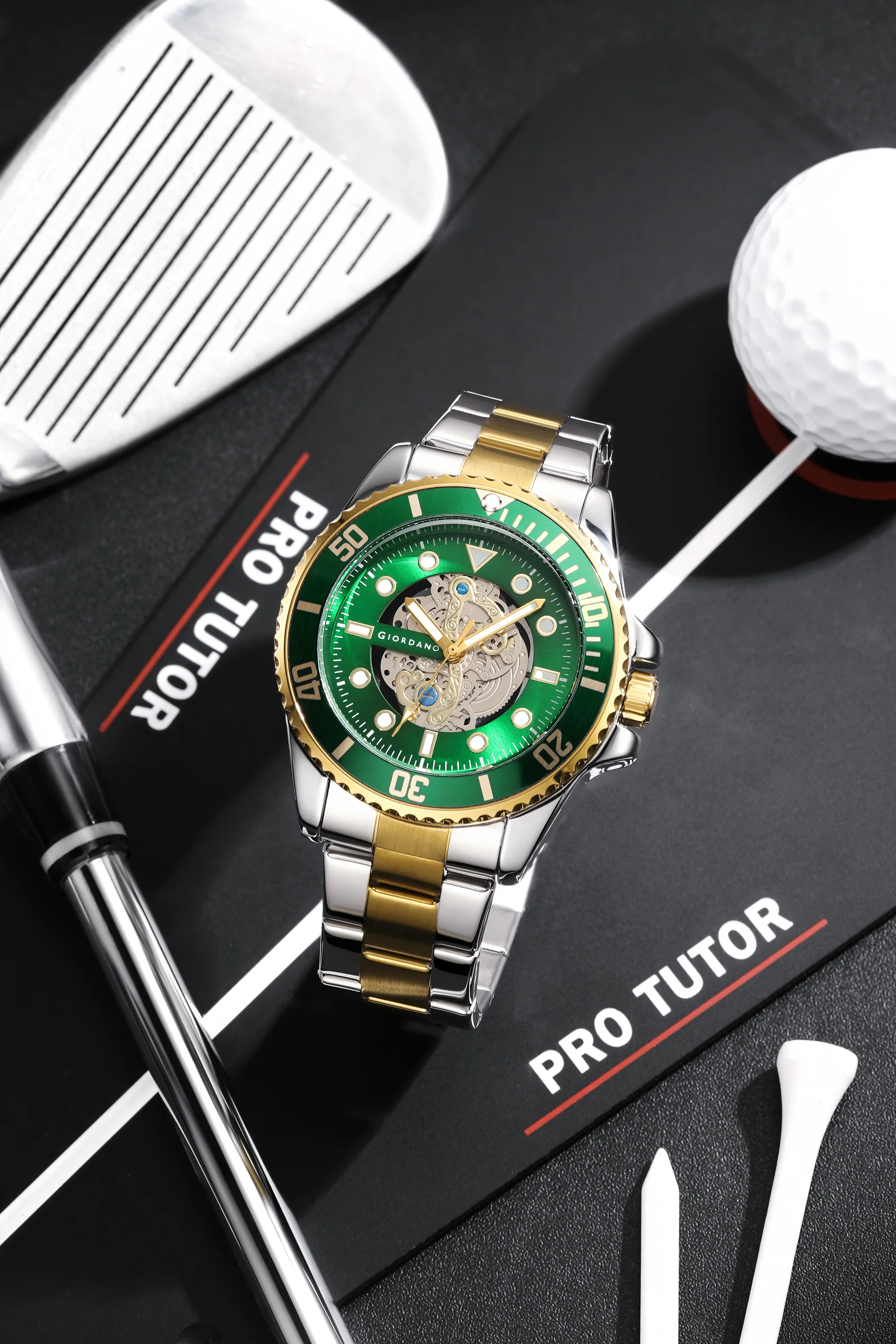 Giordano analog Watch for men– Skeleton Dial, Rotating  Bezel, Two-Tone Stainless Steel Strap-GZ-50135-33 - Image 3