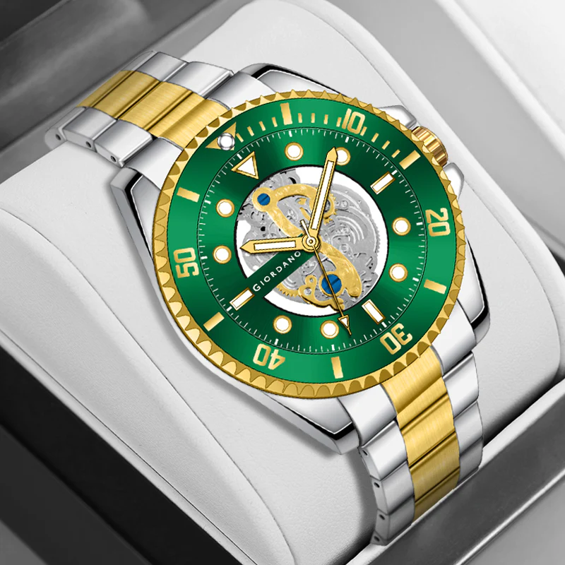 Giordano analog Watch for men– Skeleton Dial, Rotating  Bezel, Two-Tone Stainless Steel Strap-GZ-50135-33 - Image 5