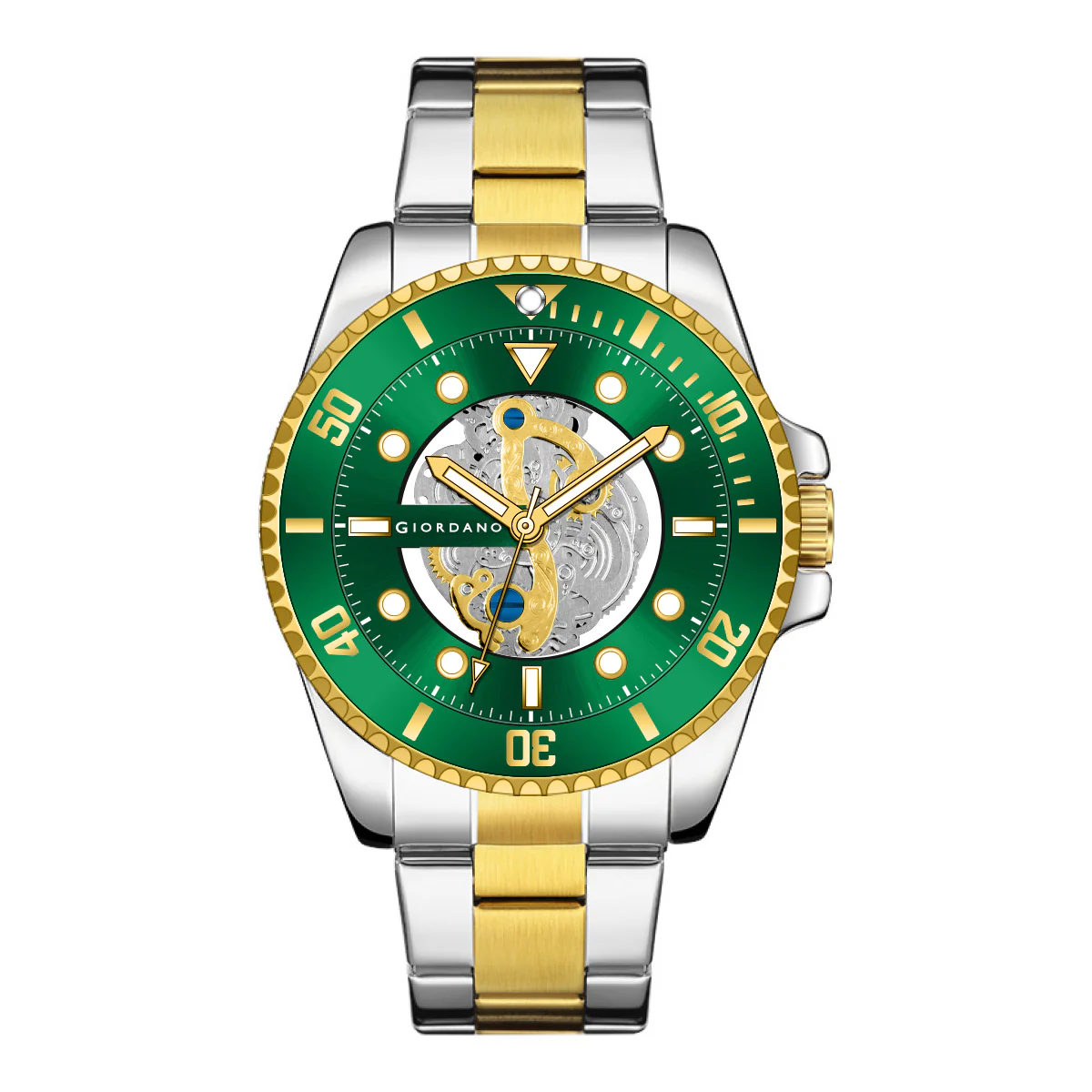 Giordano analog Watch for men– Skeleton Dial, Rotating  Bezel, Two-Tone Stainless Steel Strap-GZ-50135-33 - Image 9