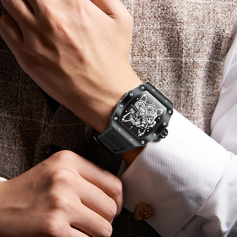 Giordano Analog Watch for Men - Skeleton-Style Dial | Brushed Steel Case with Silicone Strap | GZ-50127-01 - Image 2