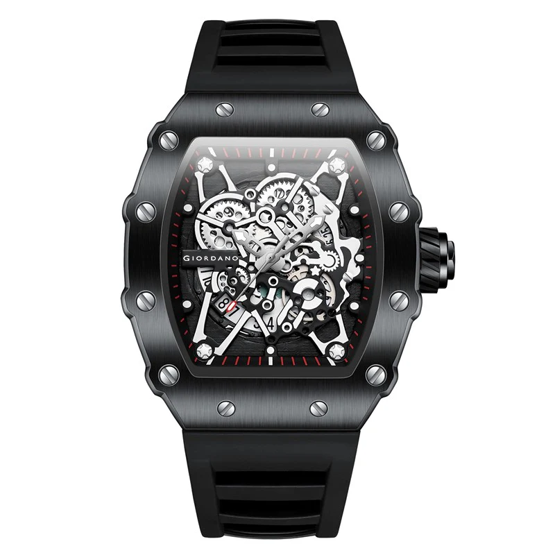 Giordano Analog Watch for Men - Skeleton-Style Dial | Brushed Steel Case with Silicone Strap | GZ-50127-01 - Image 5