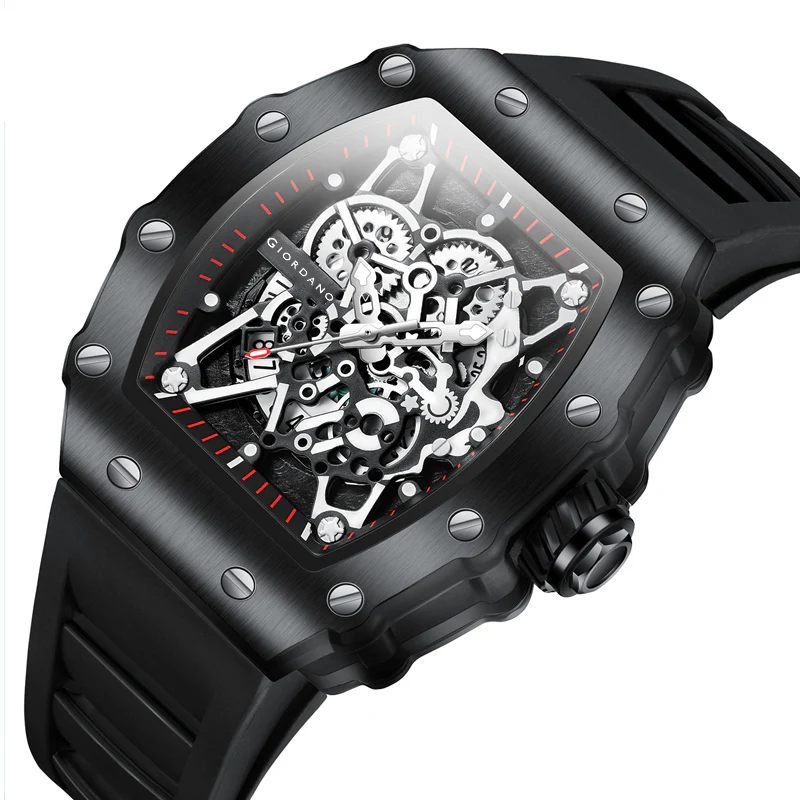 Giordano Analog Watch for Men - Skeleton-Style Dial | Brushed Steel Case with Silicone Strap | GZ-50127-01 - Image 6