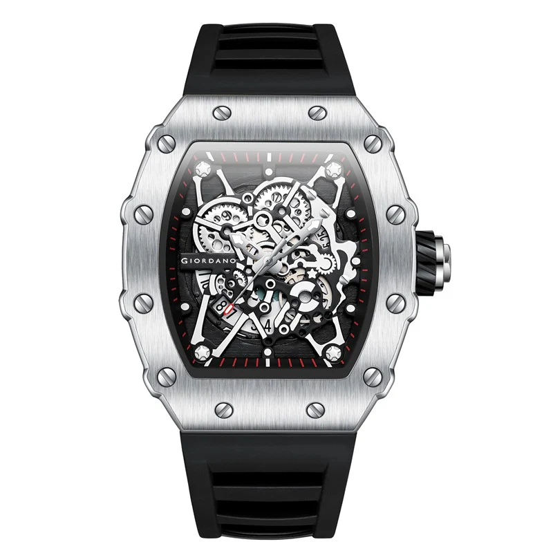 Giordano Analog Watch for Men - Skeleton-Style Dial | Brushed Steel Case with Silicone Strap | GZ-50127-02 - Image 7