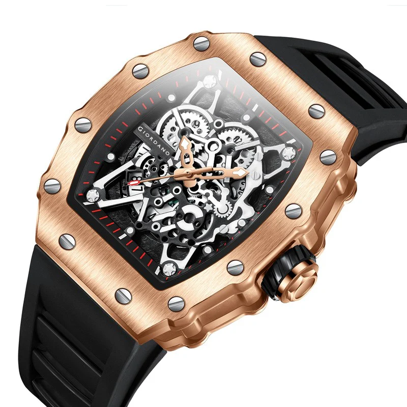 Giordano Analog Watch for Men - Skeleton-Style Dial | Brushed Steel Case with Silicone Strap | GZ-50127-03 - Image 4