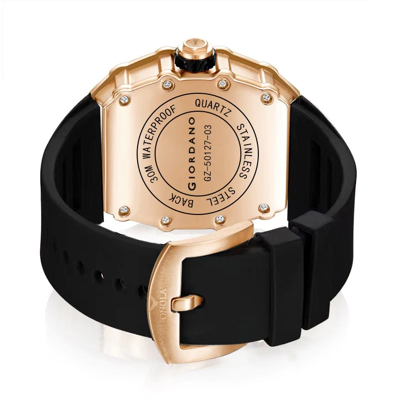 Giordano Analog Watch for Men - Skeleton-Style Dial | Brushed Steel Case with Silicone Strap | GZ-50127-03 - Image 6