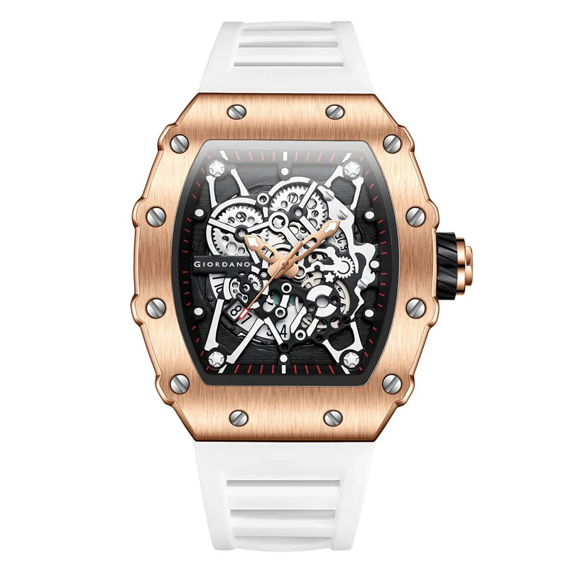Giordano Analog Watch for Men - Skeleton-Style Dial | Brushed Steel Case with Silicone Strap | GZ-50127-04 - Image 4