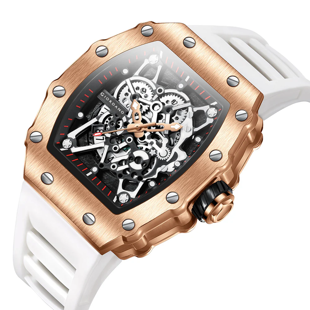 Giordano Analog Watch for Men - Skeleton-Style Dial | Brushed Steel Case with Silicone Strap | GZ-50127-04 - Image 5