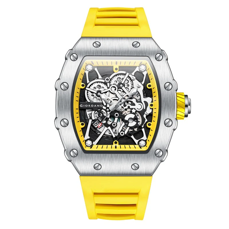 Giordano Analog Watch for Men - Skeleton-Style Dial | Brushed Steel Case with Silicone Strap | GZ-50127-05 - Image 5