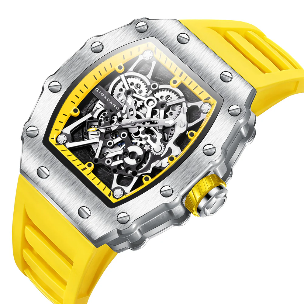 Giordano Analog Watch for Men - Skeleton-Style Dial | Brushed Steel Case with Silicone Strap | GZ-50127-05 - Image 6