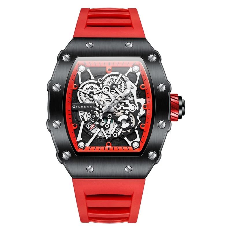 Giordano Analog Watch for Men - Skeleton-Style Dial | Brushed Steel Case with Silicone Strap | GZ-50127-06 - Image 4