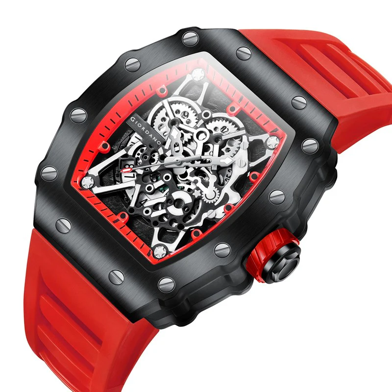 Giordano Analog Watch for Men - Skeleton-Style Dial | Brushed Steel Case with Silicone Strap | GZ-50127-06 - Image 5