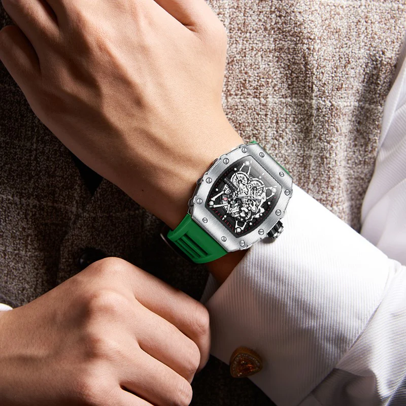 Giordano Analog Watch for Men - Skeleton-Style Dial | Brushed Steel Case with Silicone Strap | GZ-50127-07 - Image 2
