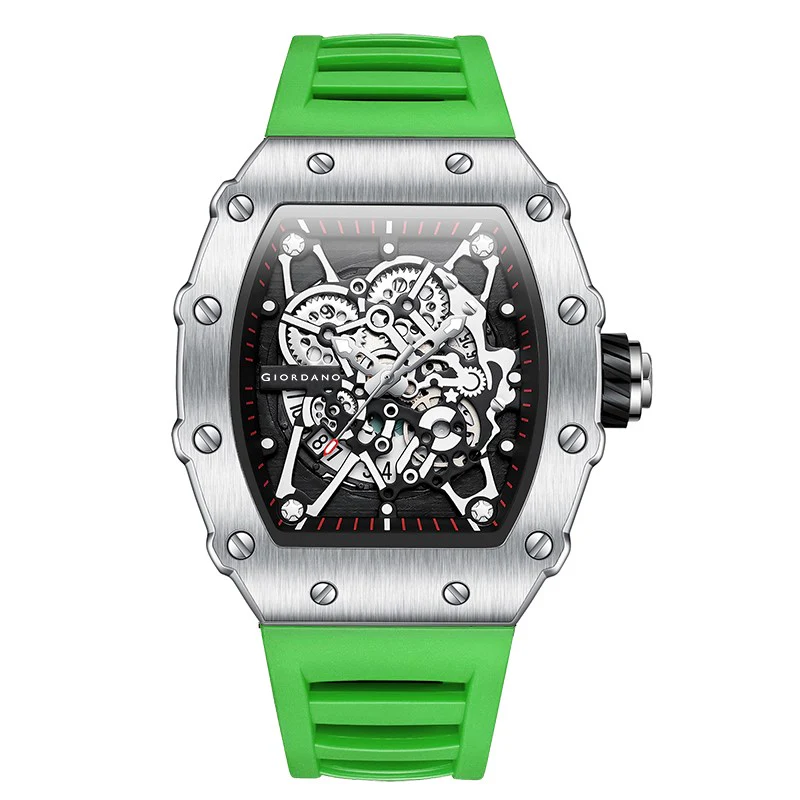 Giordano Analog Watch for Men - Skeleton-Style Dial | Brushed Steel Case with Silicone Strap | GZ-50127-07 - Image 5