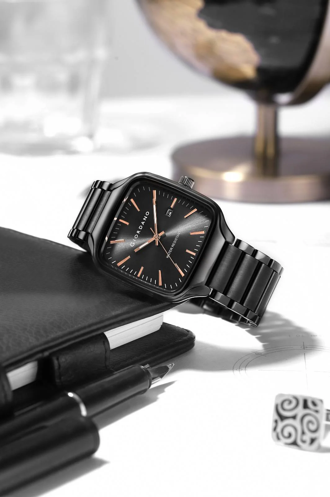 Giordano Analog Watch for Men – Square Dial, Stainless Steel Strap, Date Display, Water Resistant Classic Dress Watch | GZ-50163-11 - Image 3