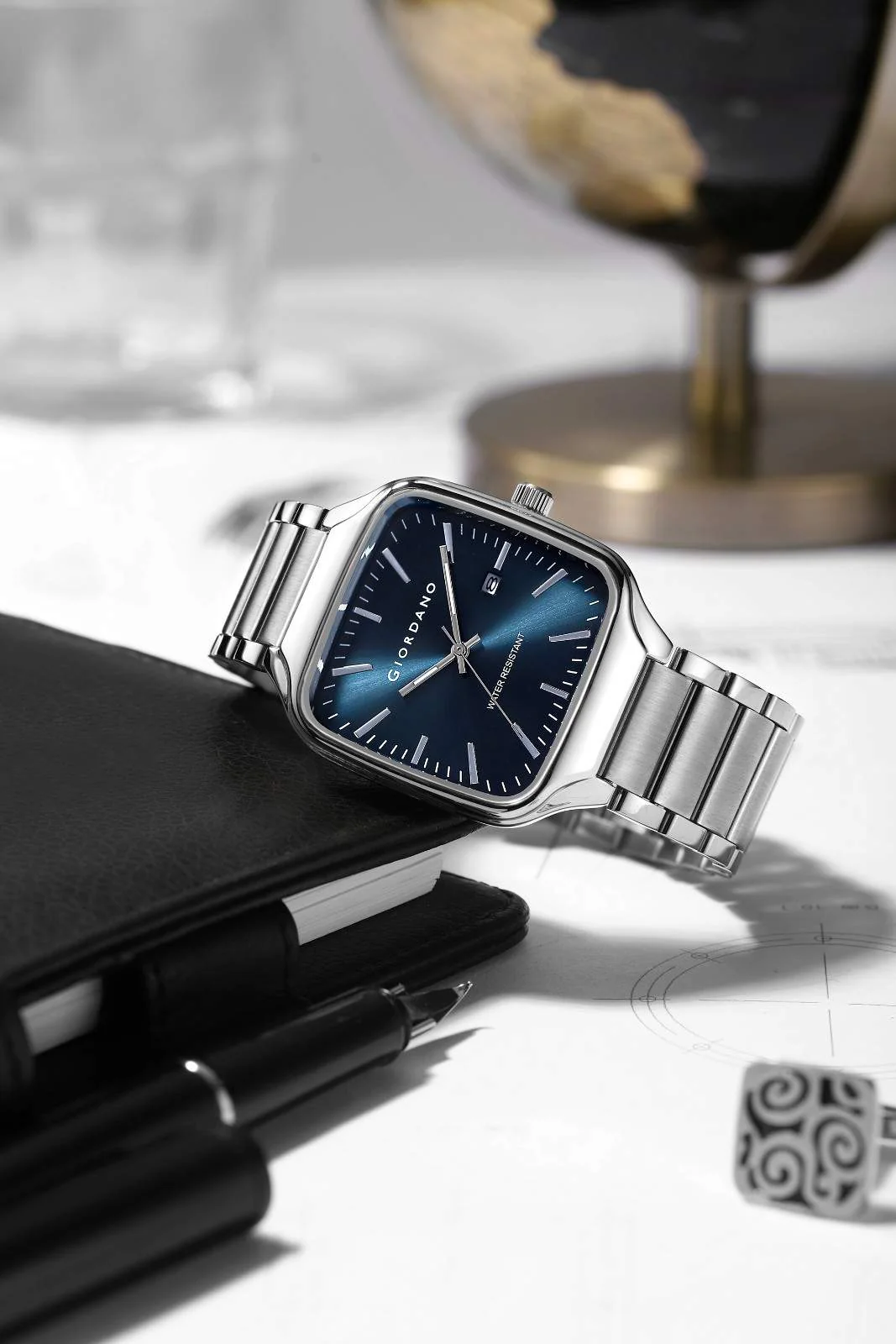 Giordano Analog Watch for Men – Square Dial, Stainless Steel Strap, Date Display, Water Resistant Classic Dress Watch | GZ-50163-22 - Image 3