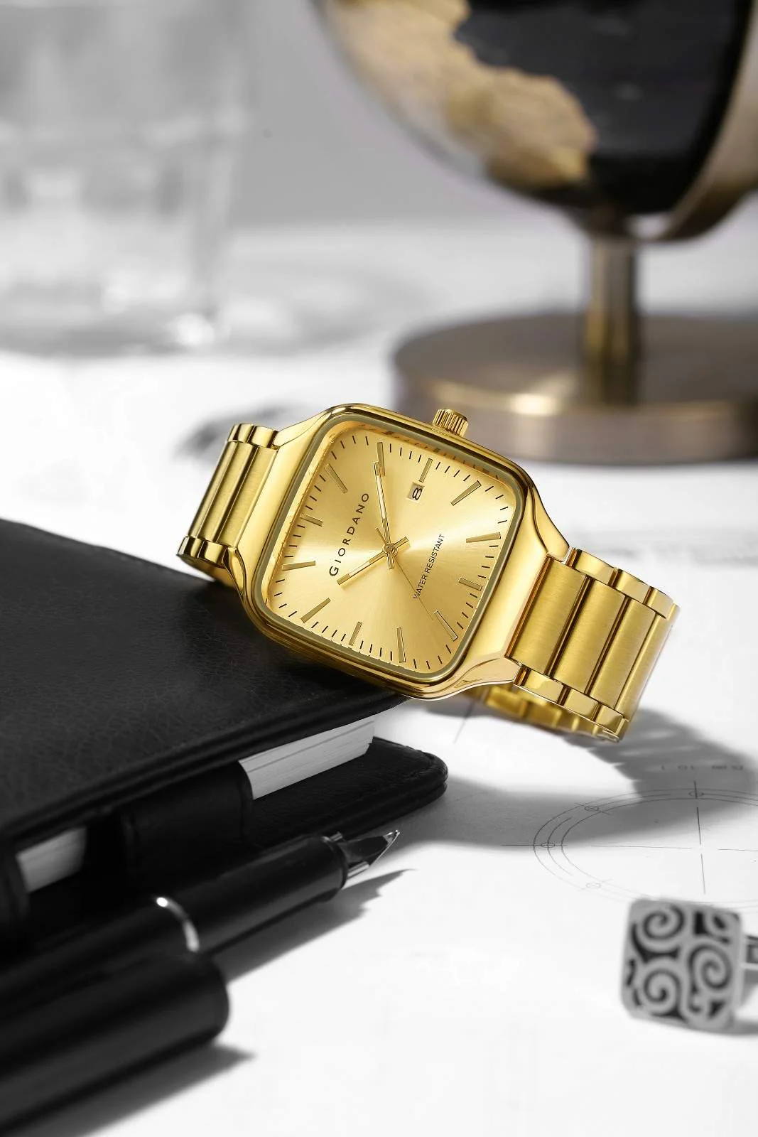 Giordano Analog Watch for Men – Square Dial, Stainless Steel Strap, Date Display, Water Resistant Classic Dress Watch | GZ-50163-44 - Image 3