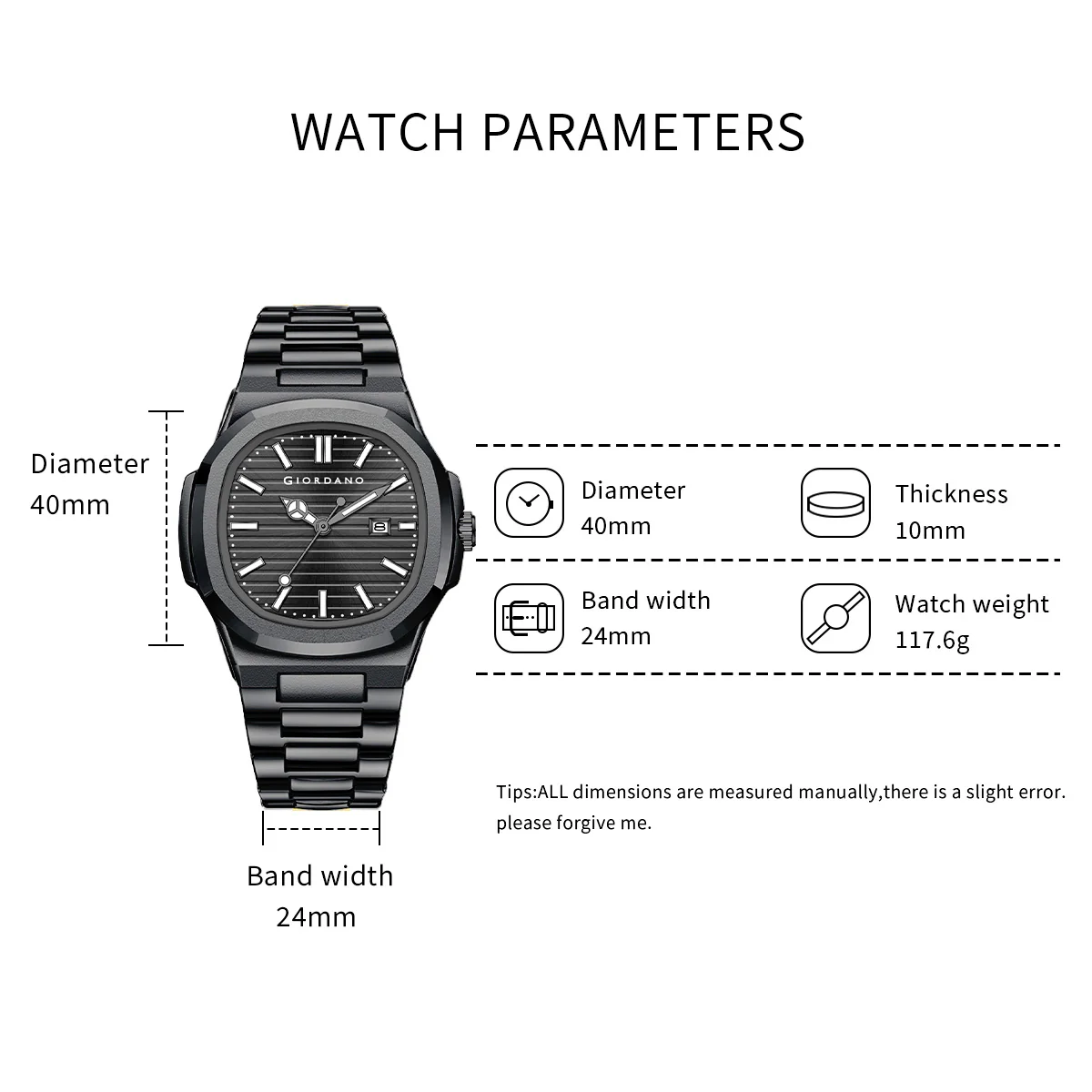 Giordano Analog Watch for Men – Textured Dial, Stainless Steel Strap, Date Display, Quartz Movement, Water Resistant | GZ-50134-11 - Image 6