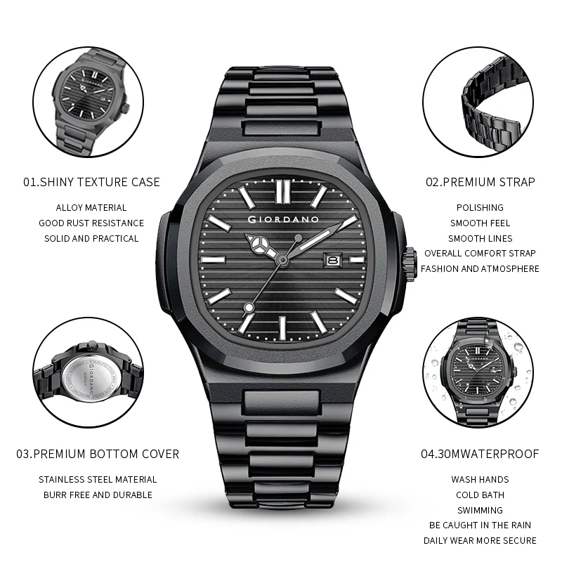 Giordano Analog Watch for Men – Textured Dial, Stainless Steel Strap, Date Display, Quartz Movement, Water Resistant | GZ-50134-11 - Image 7