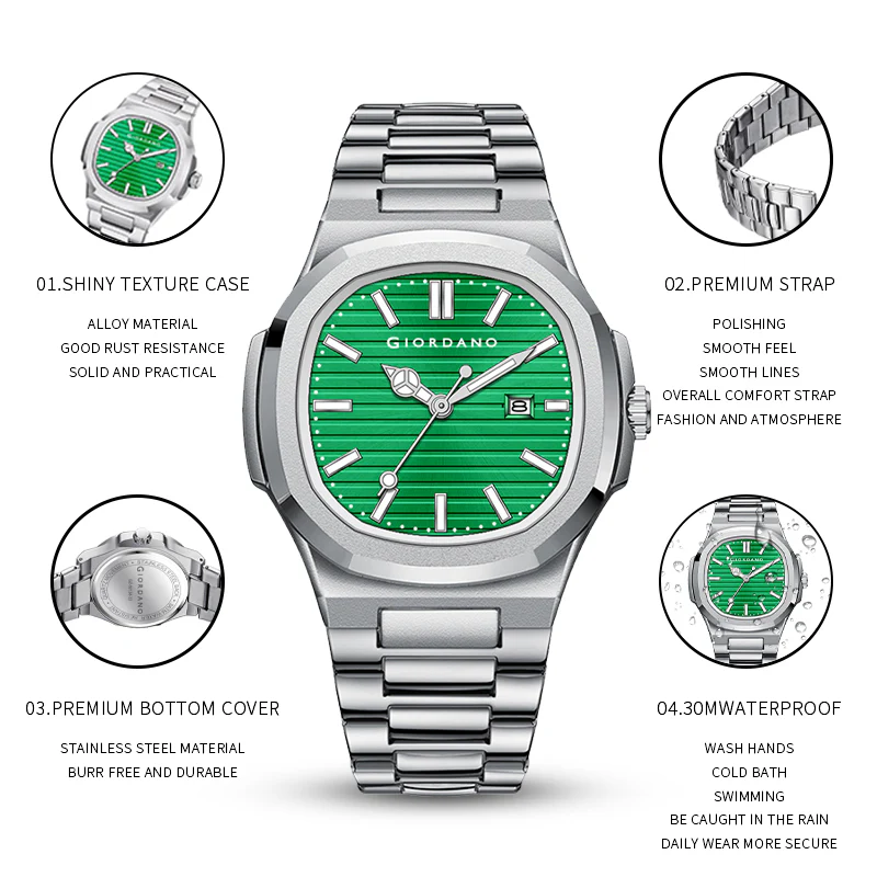 Giordano Analog Watch for Men – Textured Dial, Stainless Steel Strap, Date Display, Quartz Movement, Water Resistant | GZ-50134-44 - Image 7