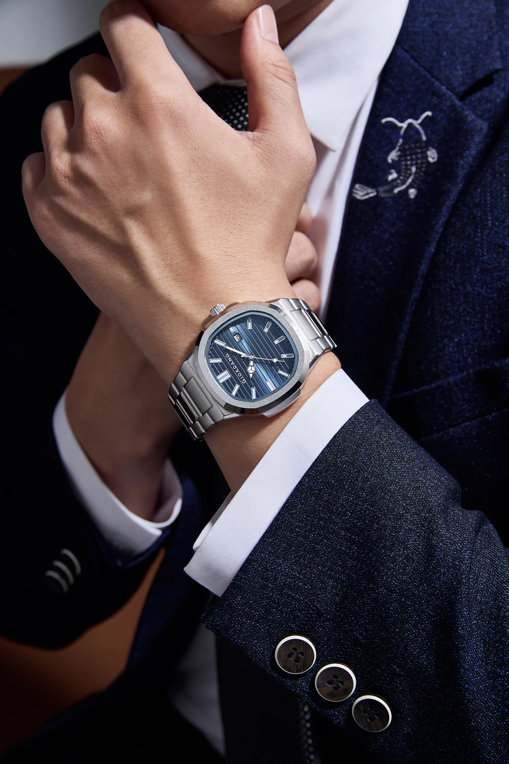 Giordano Analog Watch for Men – Textured Dial, Stainless Steel Strap, Date Display, Quartz Movement, Water Resistant | GZ-50134-55 - Image 2