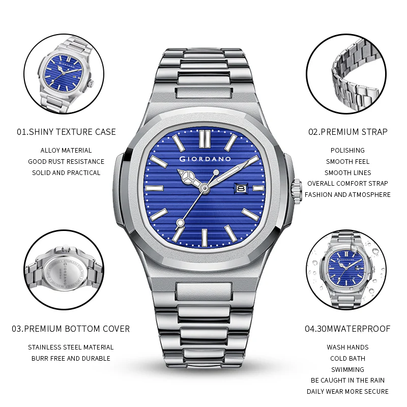 Giordano Analog Watch for Men – Textured Dial, Stainless Steel Strap, Date Display, Quartz Movement, Water Resistant | GZ-50134-55 - Image 6