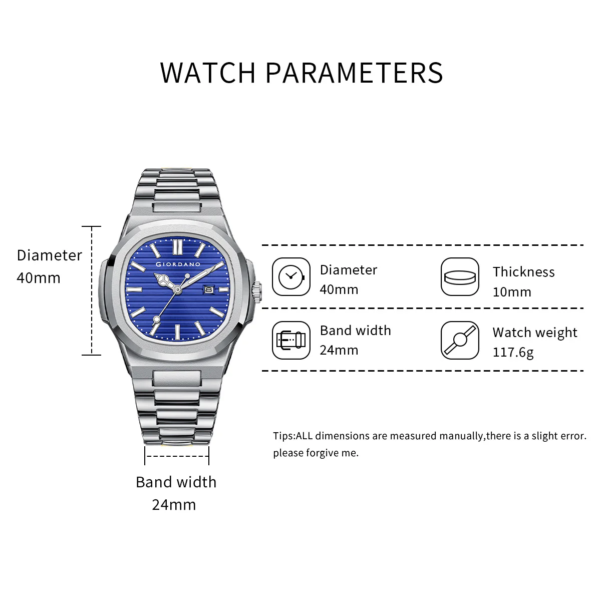 Giordano Analog Watch for Men – Textured Dial, Stainless Steel Strap, Date Display, Quartz Movement, Water Resistant | GZ-50134-55 - Image 7