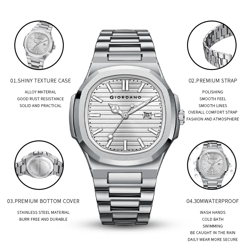 Giordano Analog Watch for Men – Textured Dial, Stainless Steel Strap, Date Display, Quartz Movement, Water Resistant | GZ-50134-66 - Image 10