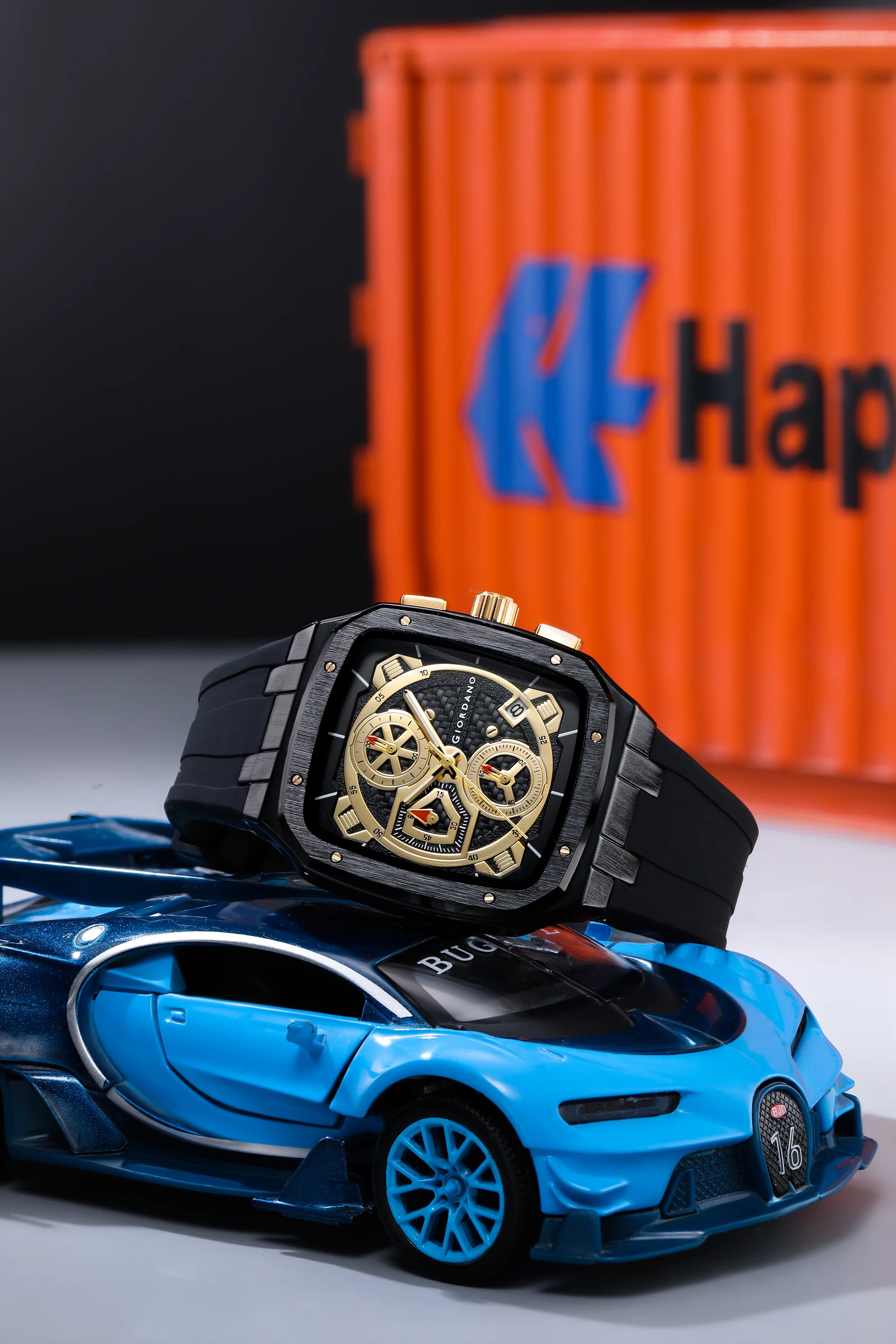 Giordano Analog Watch for Men with Chronograph Subdials, Black Square Case, Date Display, Quartz Movement, Black Silicone Strap GZ-50204-11 - Image 3