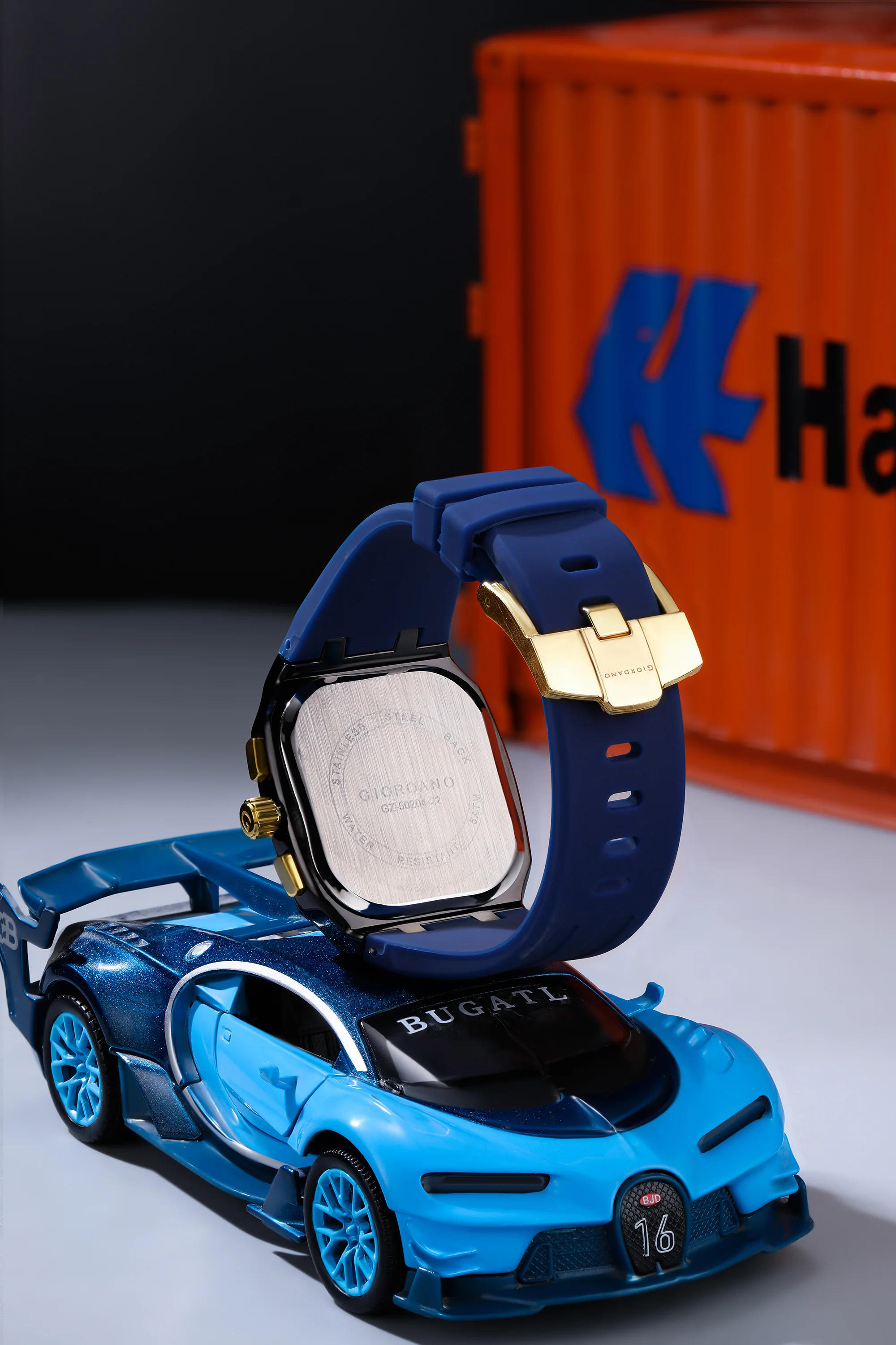 Giordano Analog Watch for Men with Chronograph Subdials, Black Square Case, Date Display, Quartz Movement, Blue Silicone Strap GZ-50204-22 - Image 4