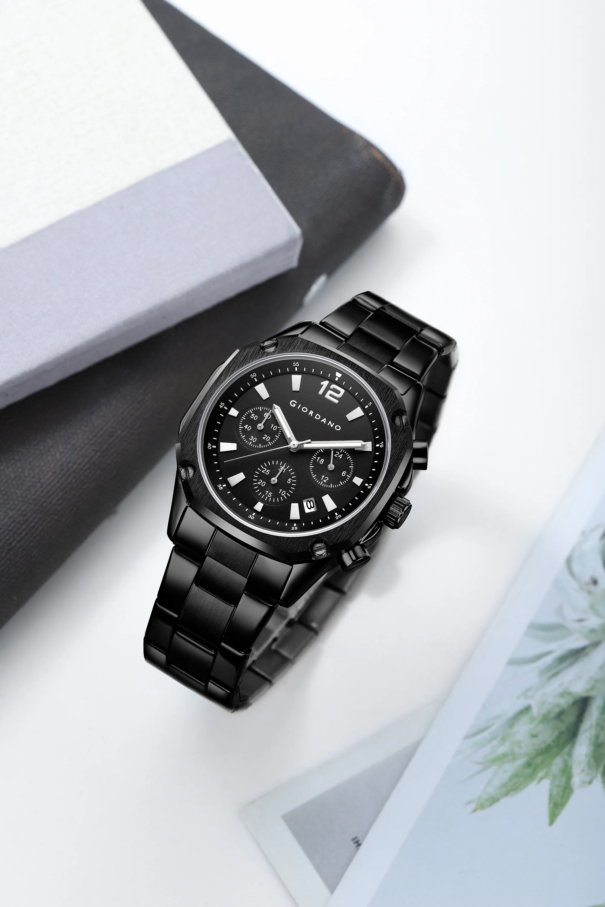 Giordano Analog Watch for Men with Chronograph Subdials, Round Black Dial Date Window, Quartz Movement Silver Stainless Steel Strap GZ-50203-11 - Image 3