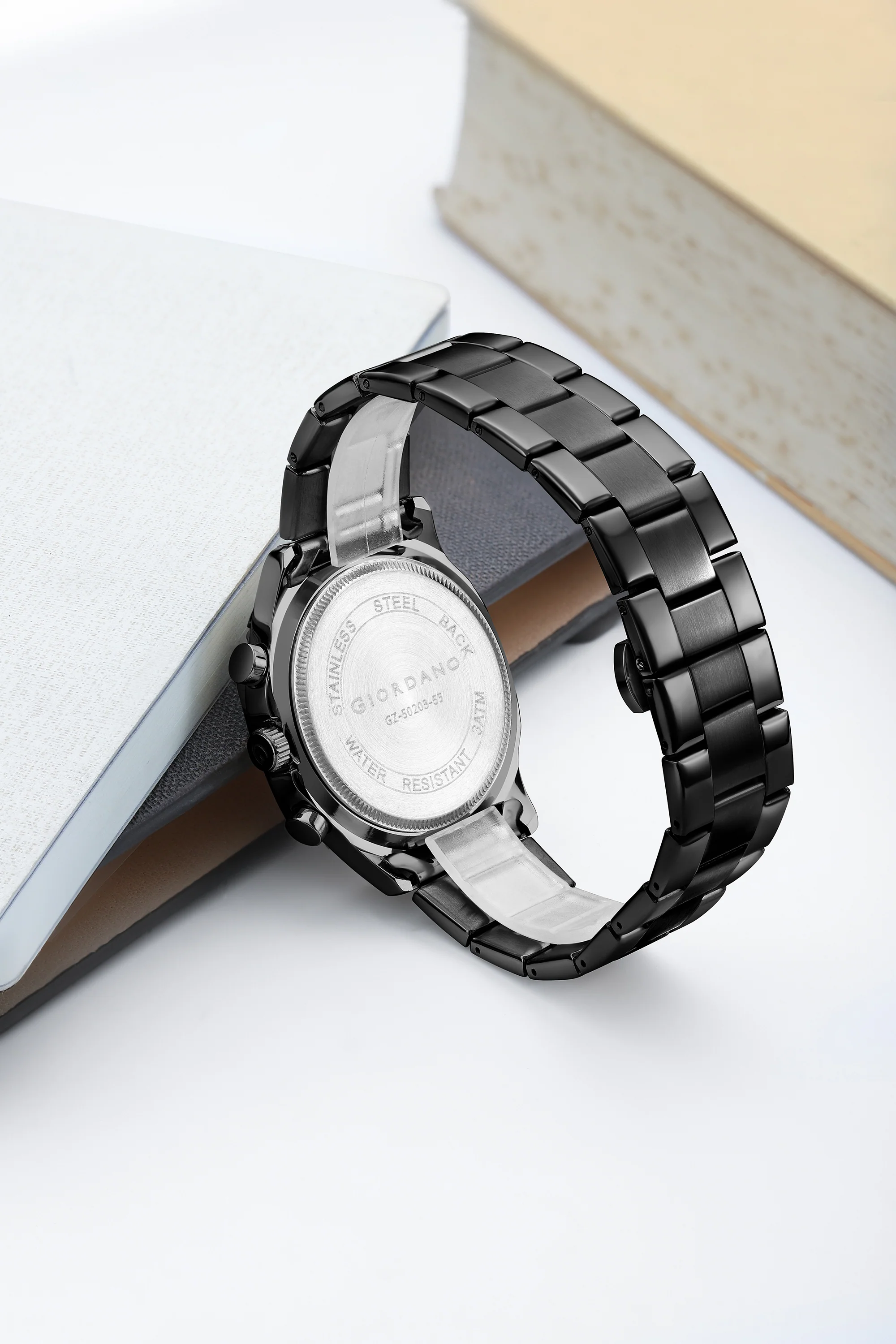 Giordano Analog Watch for Men with Chronograph Subdials, Round Black Dial Date Window, Quartz Movement Silver Stainless Steel Strap GZ-50203-11 - Image 4