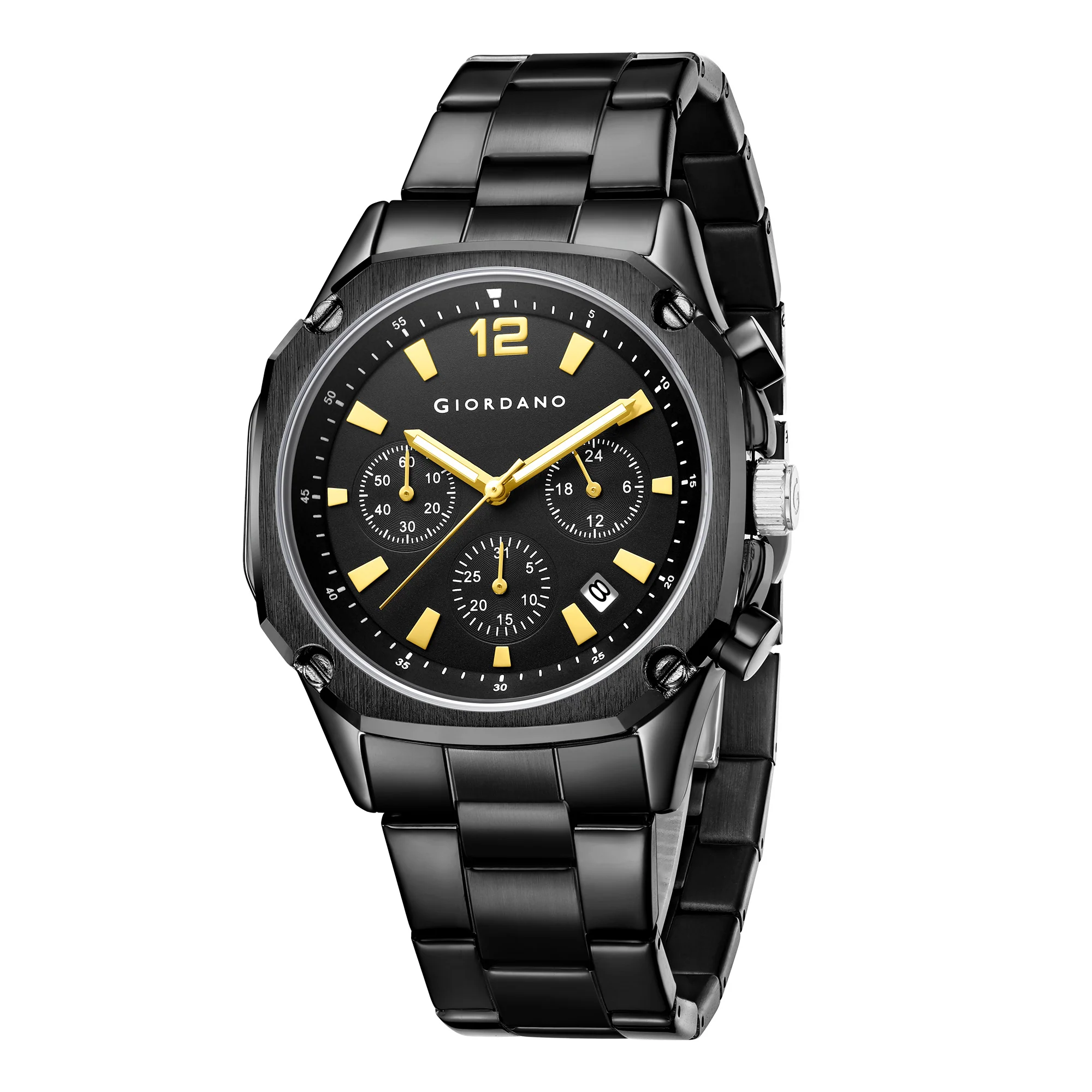 Giordano Analog Watch for Men with Chronograph Subdials, Round Black Dial Date Window, Quartz Movement Silver Stainless Steel Strap GZ-50203-11 - Image 5