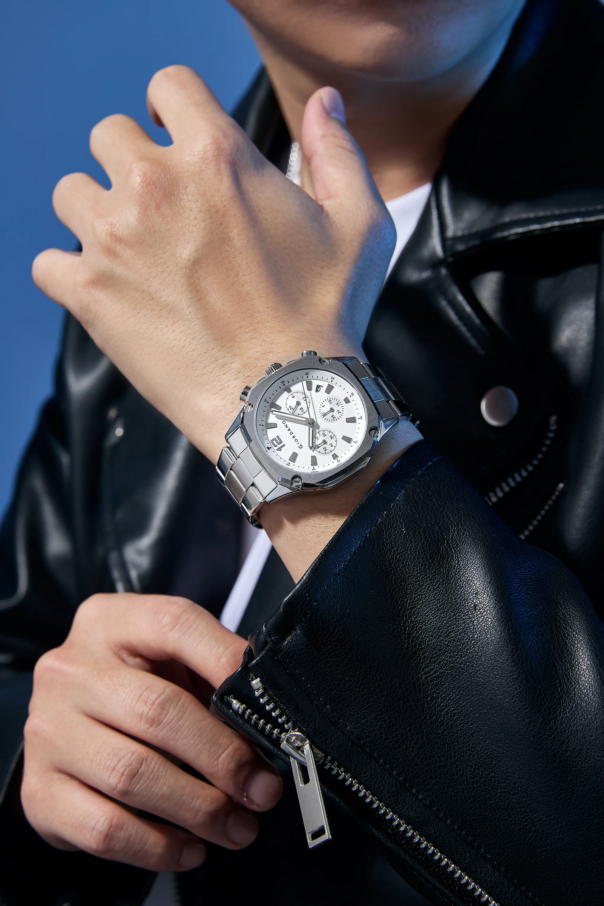 Giordano Analog Watch for Men with Chronograph Subdials, Round Silver Dial Date Window, Quartz Movement Silver Stainless Steel Strap GZ-50203-22 - Image 2