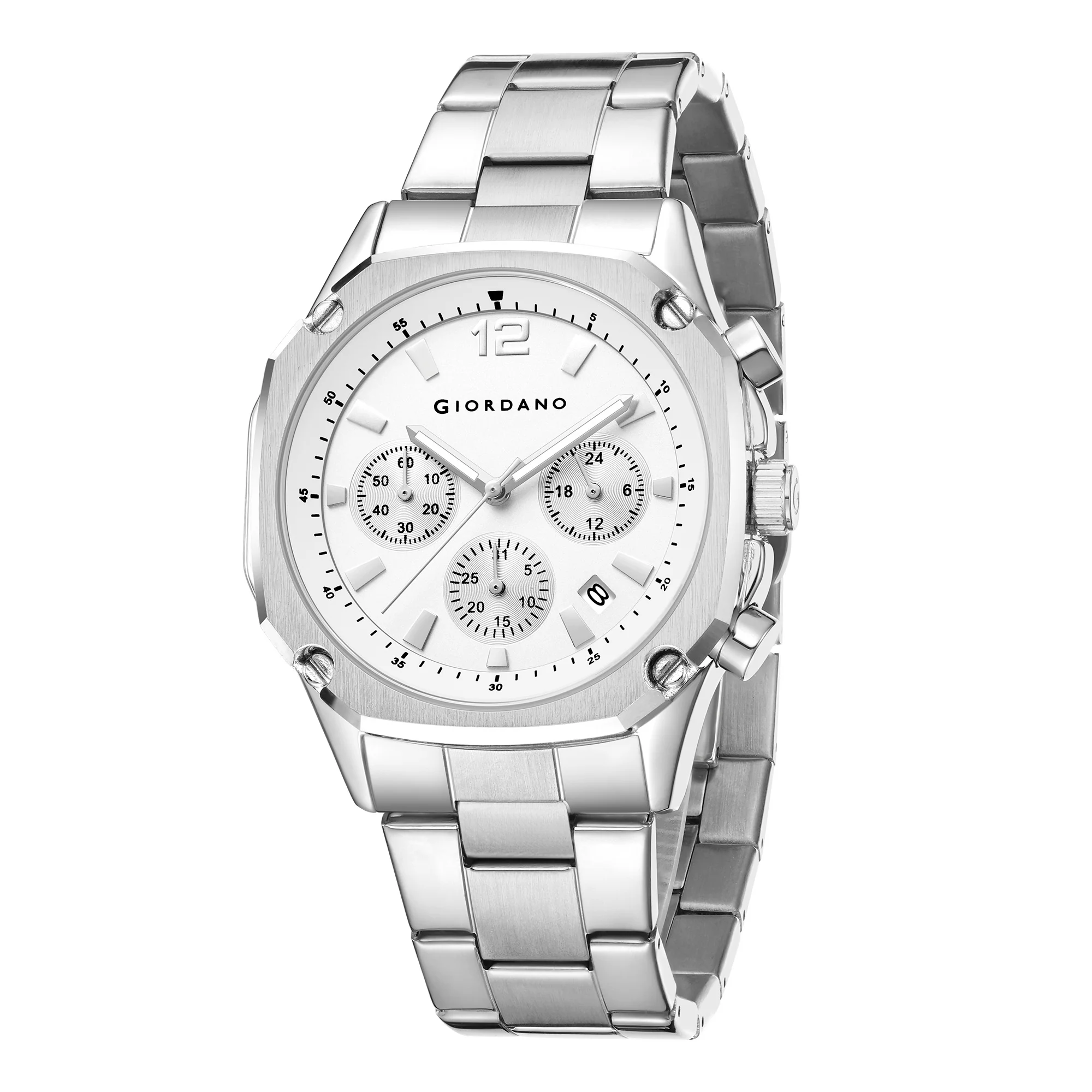 Giordano Analog Watch for Men with Chronograph Subdials, Round Silver Dial Date Window, Quartz Movement Silver Stainless Steel Strap GZ-50203-22 - Image 4
