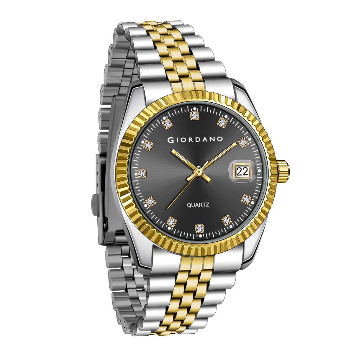 Giordano analog Watch for men with Dual-Tone Stainless Steel strap , Quartz Movement, Date Window, Diamond-Style Indices -GZ-50133-11 - Image 6