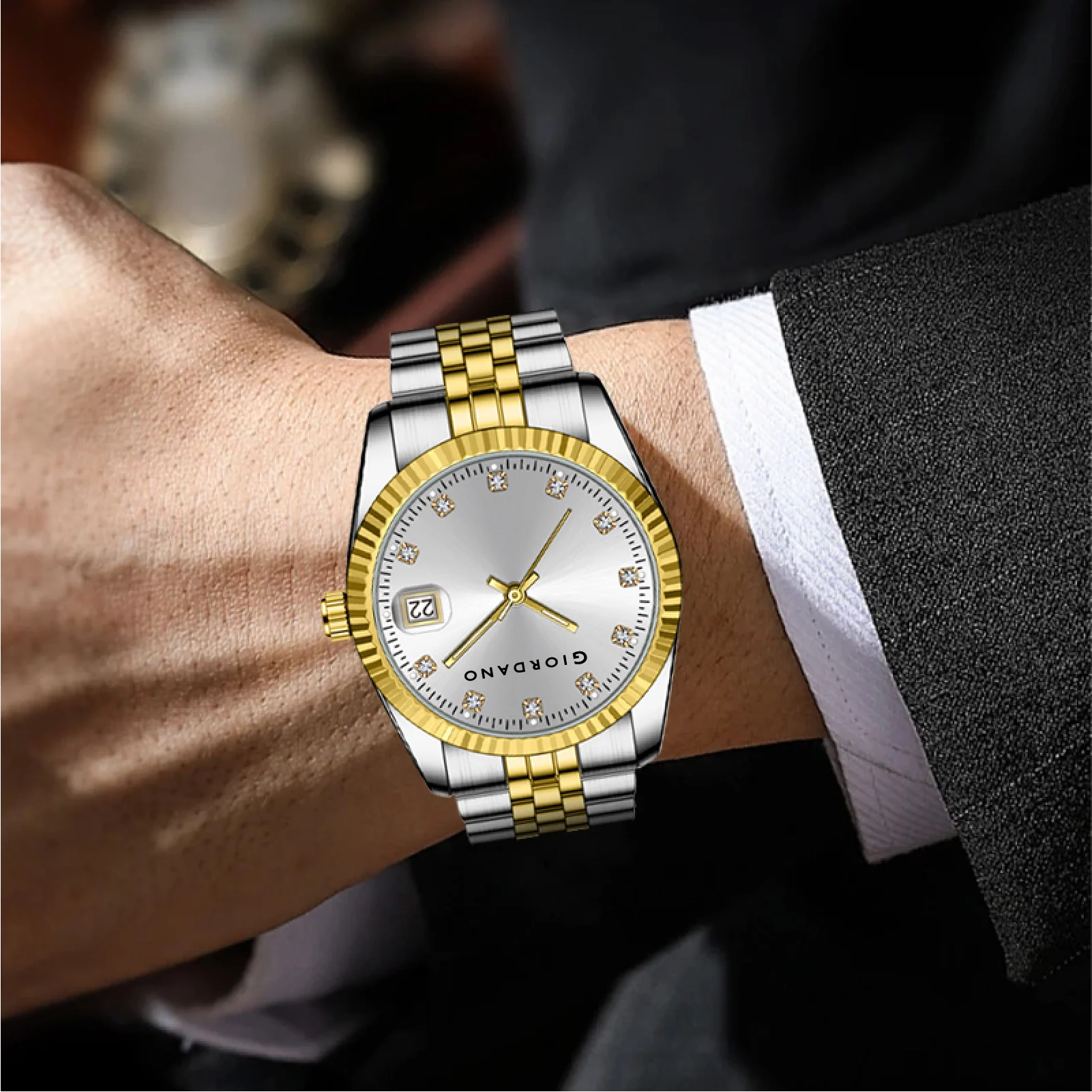 Giordano analog Watch for men with Dual-Tone Stainless Steel strap , Quartz Movement, Date Window, Diamond-Style Indices -GZ-50133-22 - Image 3