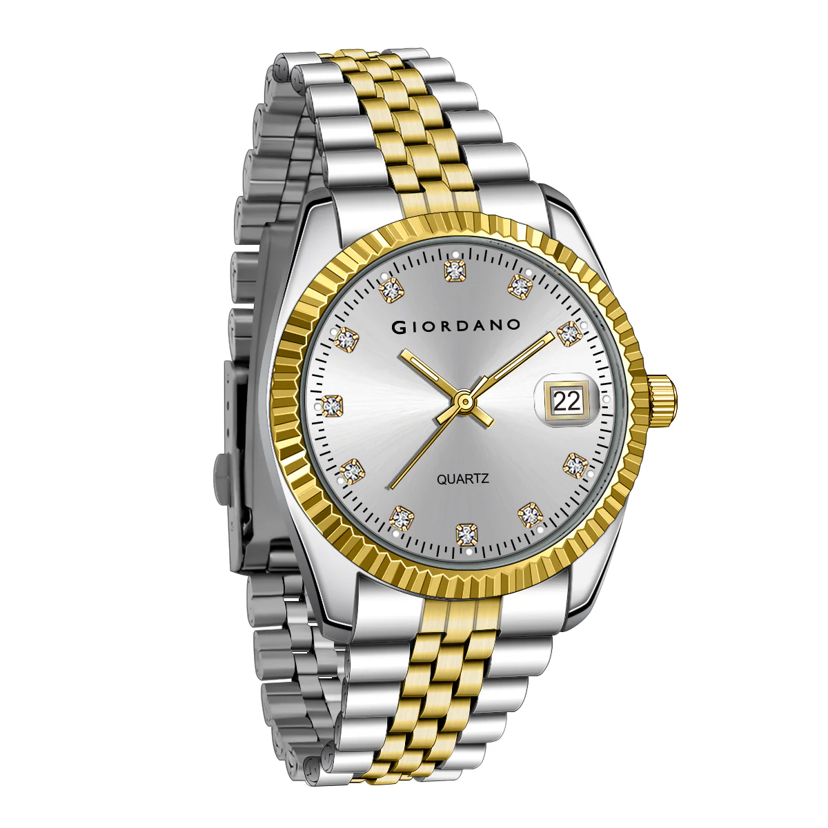 Giordano analog Watch for men with Dual-Tone Stainless Steel strap , Quartz Movement, Date Window, Diamond-Style Indices -GZ-50133-22 - Image 8