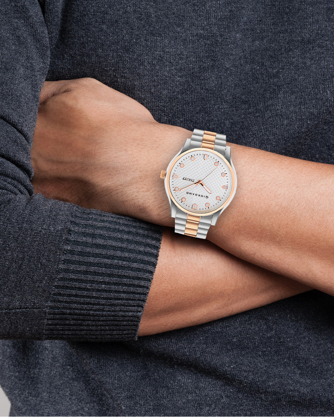 Giordano Analog Watch for Men with Two-Tone Stainless Steel Strap & Textured Dial, Day-Date Display, Elegant Casual Style | GZ-50122-33 - Image 2