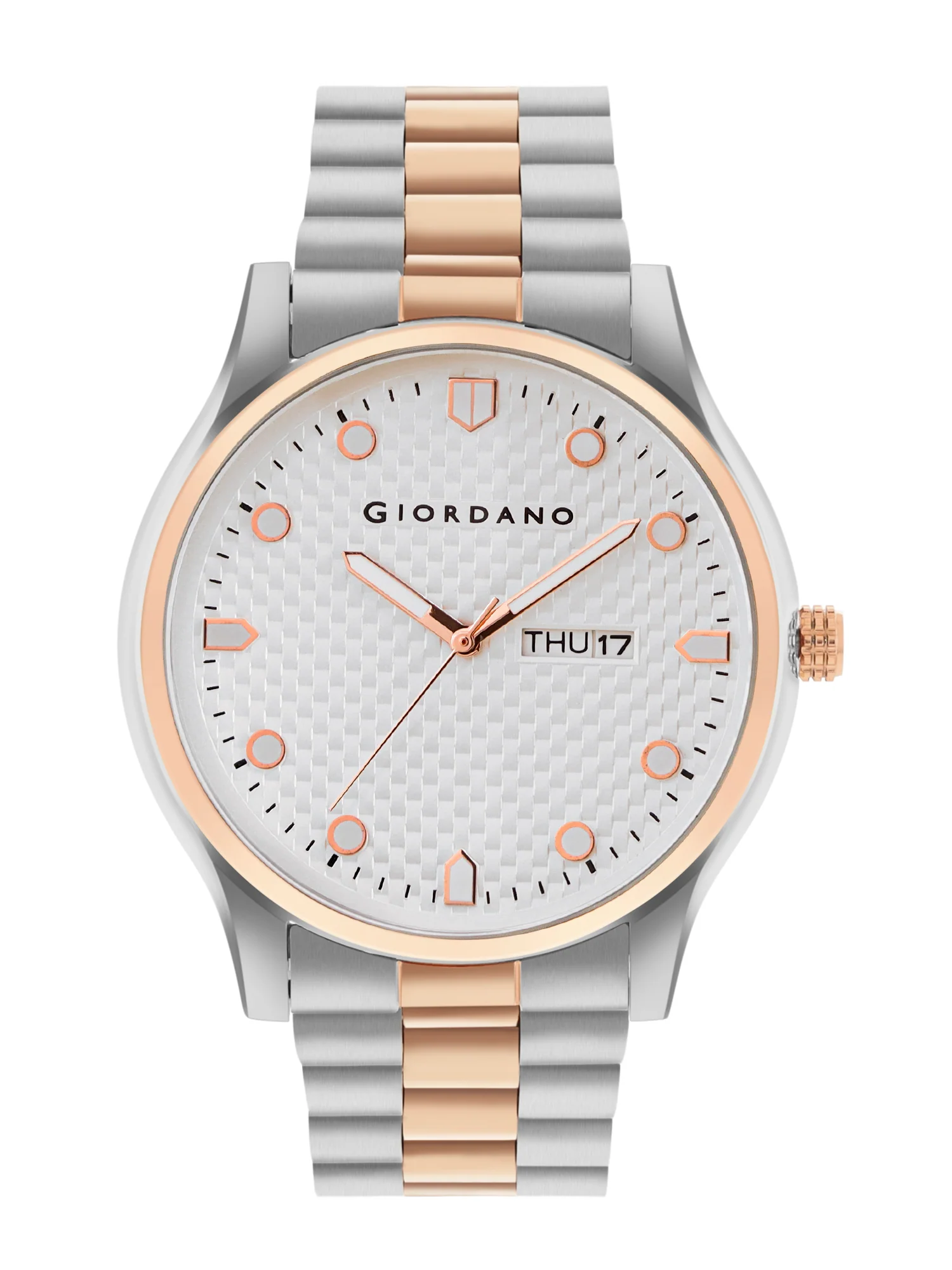 Giordano Analog Watch for Men with Two-Tone Stainless Steel Strap & Textured Dial, Day-Date Display, Elegant Casual Style | GZ-50122-33 - Image 4