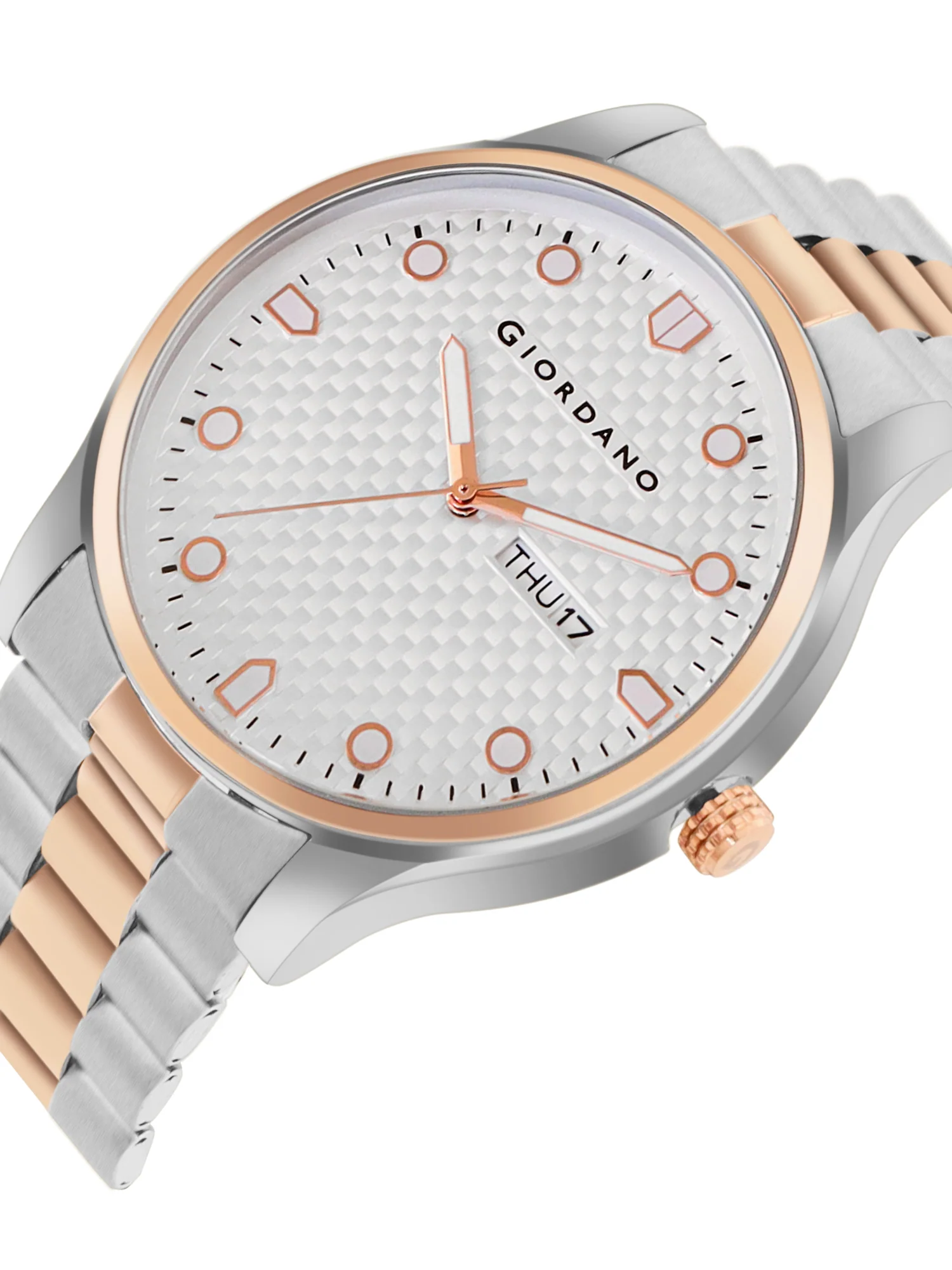 Giordano Analog Watch for Men with Two-Tone Stainless Steel Strap & Textured Dial, Day-Date Display, Elegant Casual Style | GZ-50122-33 - Image 5
