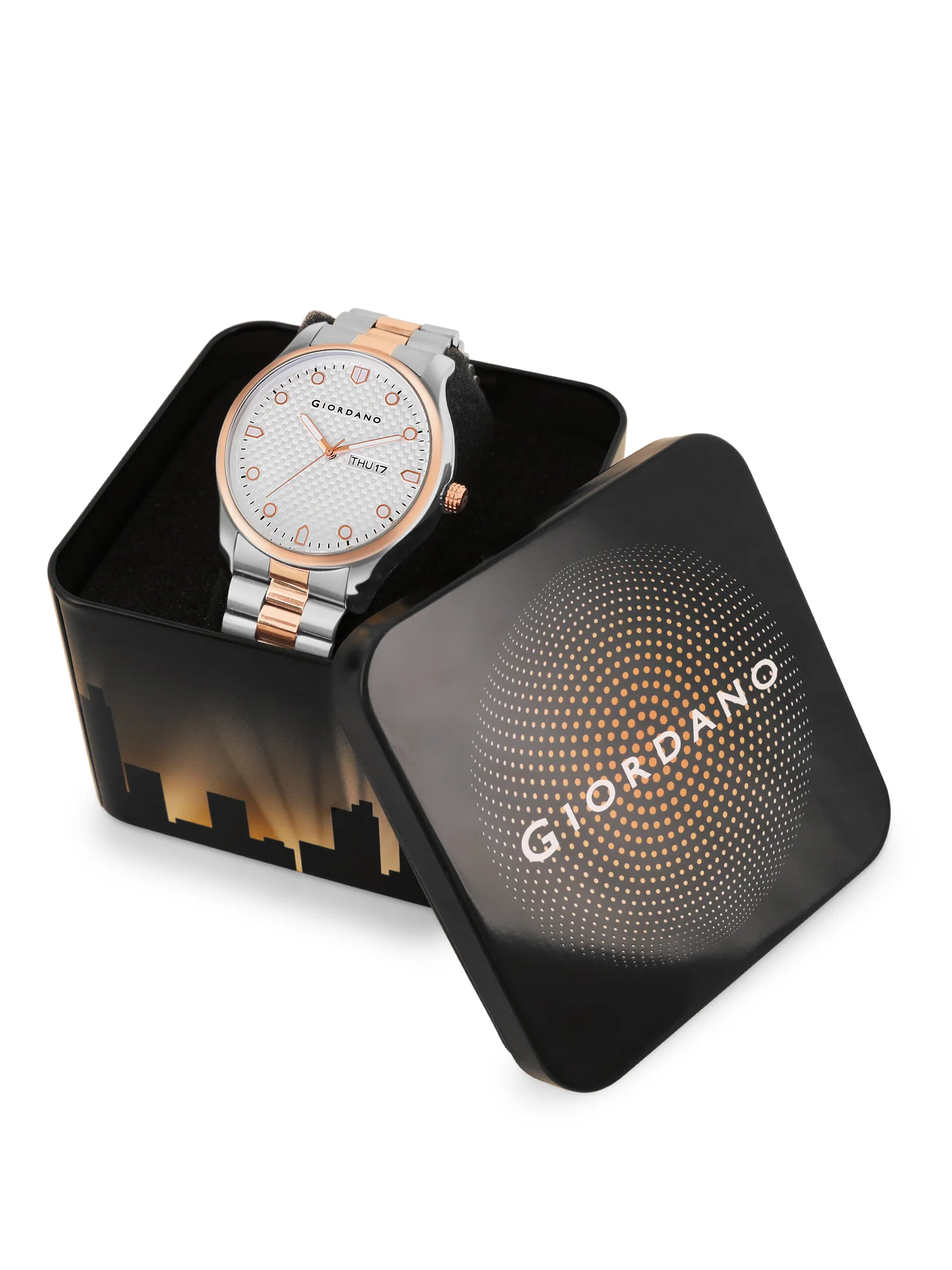 Giordano Analog Watch for Men with Two-Tone Stainless Steel Strap & Textured Dial, Day-Date Display, Elegant Casual Style | GZ-50122-33 - Image 6