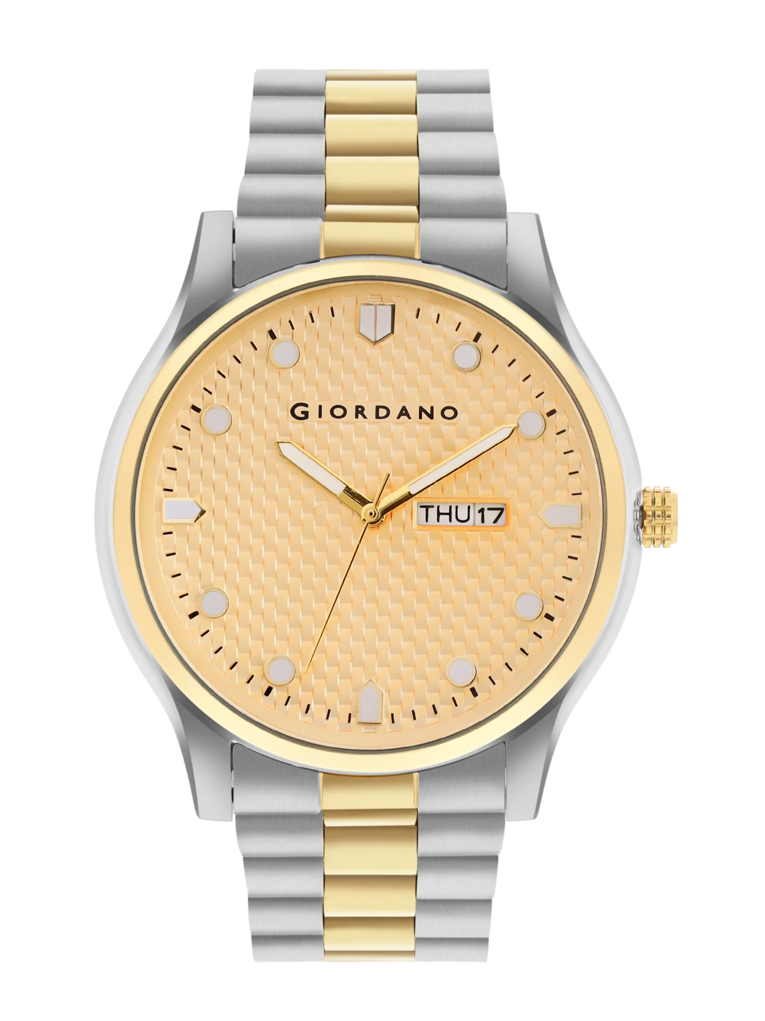 Giordano Analog Watch for Men with Two-Tone Stainless Steel Strap & Textured Dial, Day-Date Display, Elegant Casual Style | GZ-50122-44 - Image 4