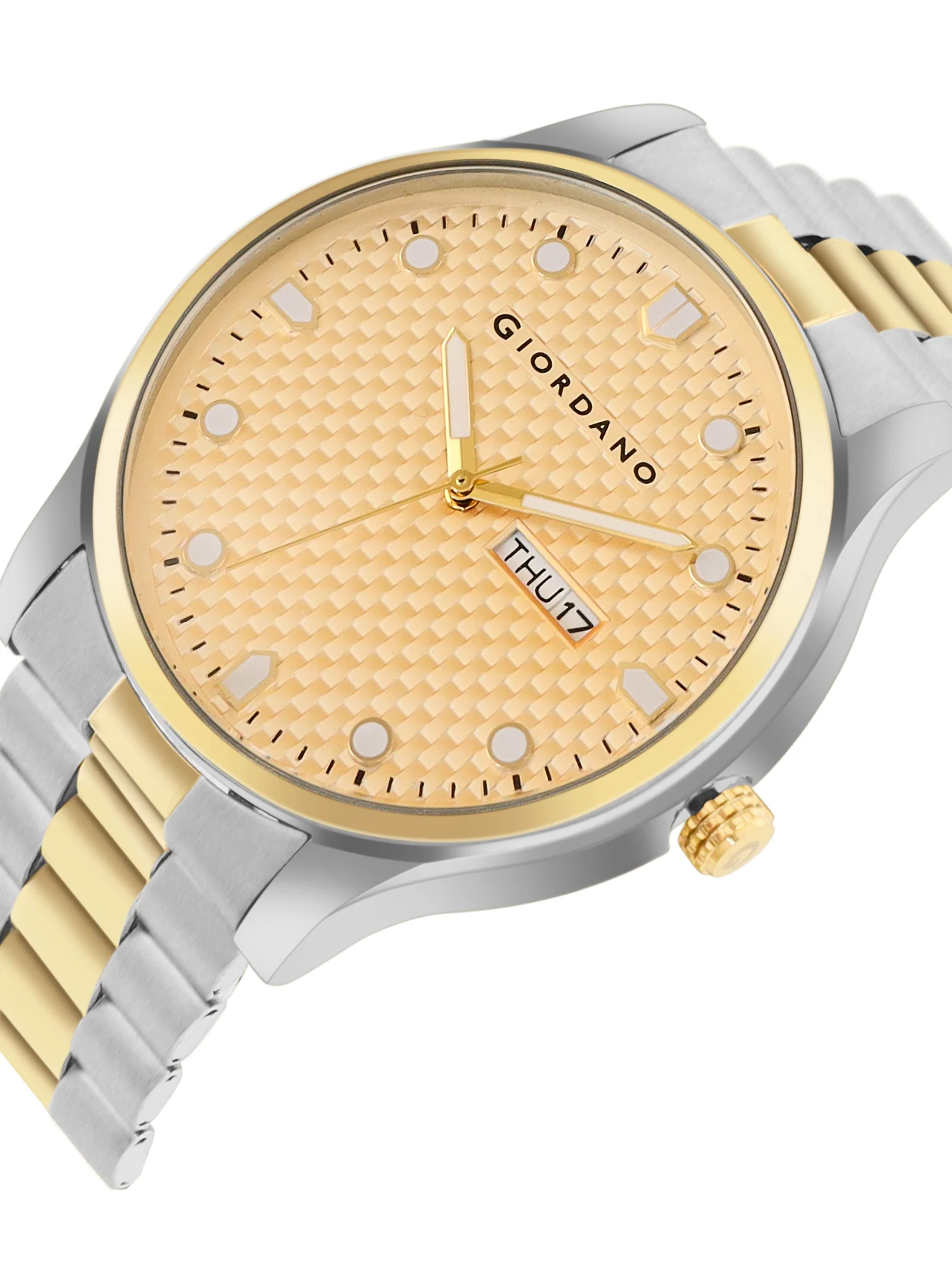 Giordano Analog Watch for Men with Two-Tone Stainless Steel Strap & Textured Dial, Day-Date Display, Elegant Casual Style | GZ-50122-44 - Image 5