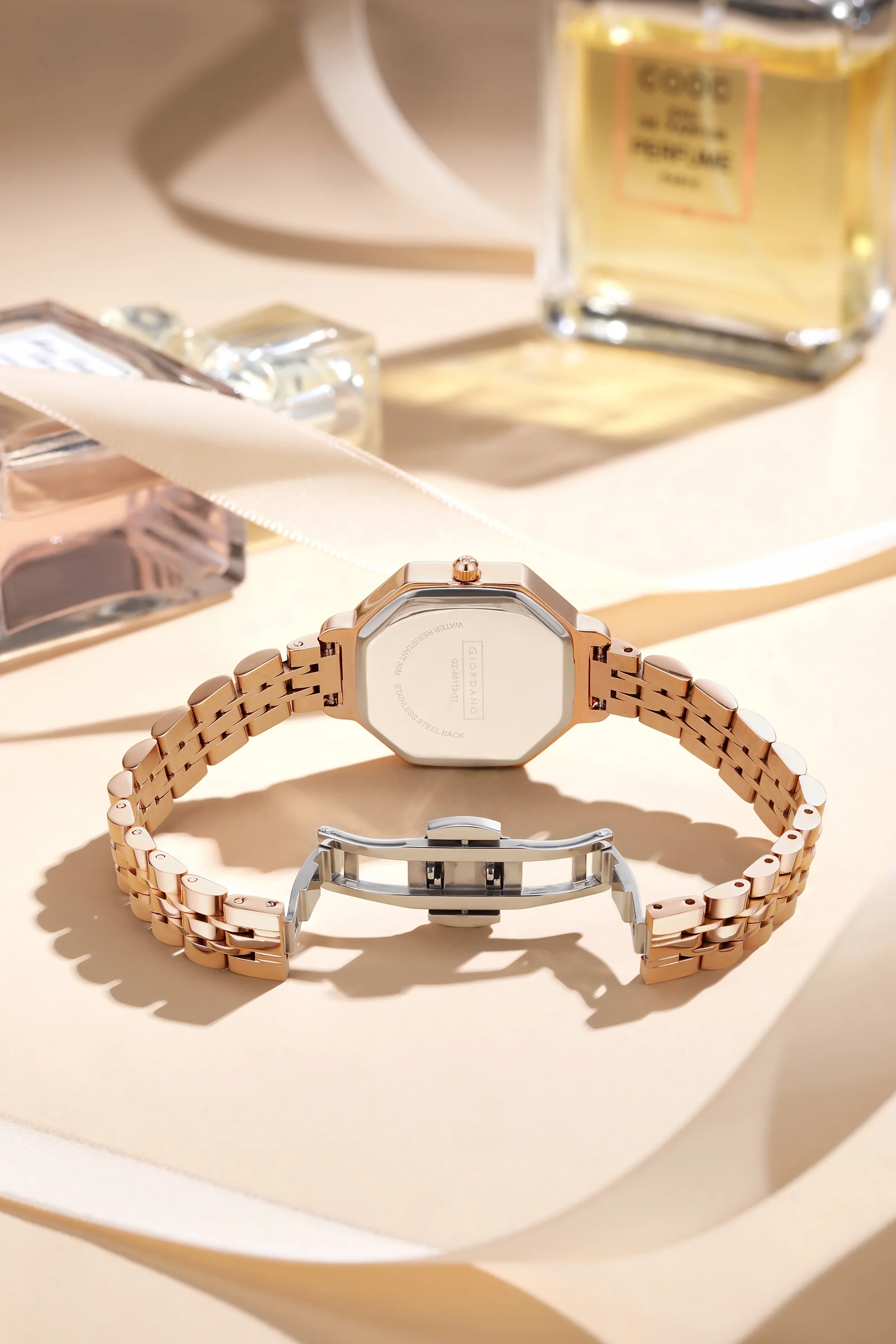 Giordano Analog Watch for Women – Classic octagonal gloss finish Dial with rose gold stainless steel strap | GZ-60113-11 - Image 4