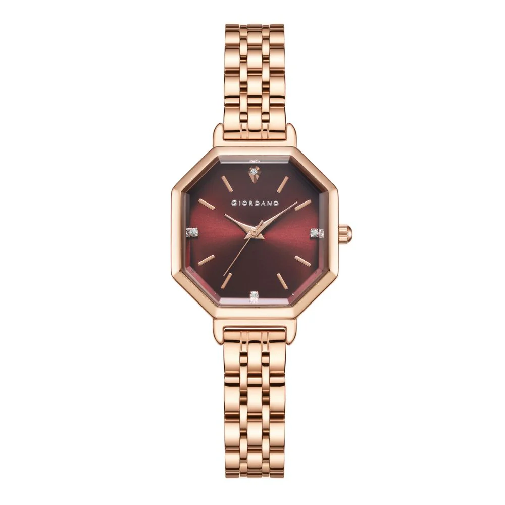 Giordano Analog Watch for Women – Classic octagonal gloss finish Dial with rose gold stainless steel strap | GZ-60113-11 - Image 5