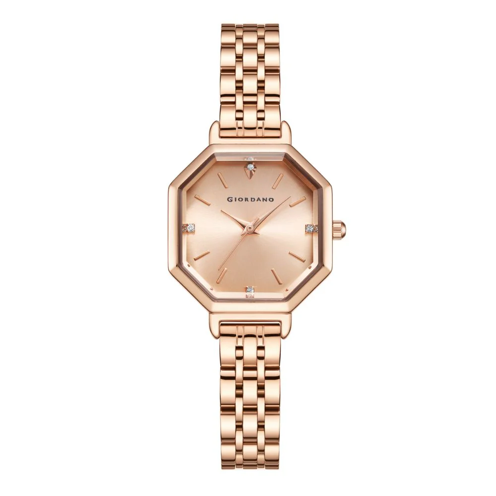 Giordano Analog Watch for Women – Classic octagonal gloss finish Dial with rose gold stainless steel strap | GZ-60113-22 - Image 4