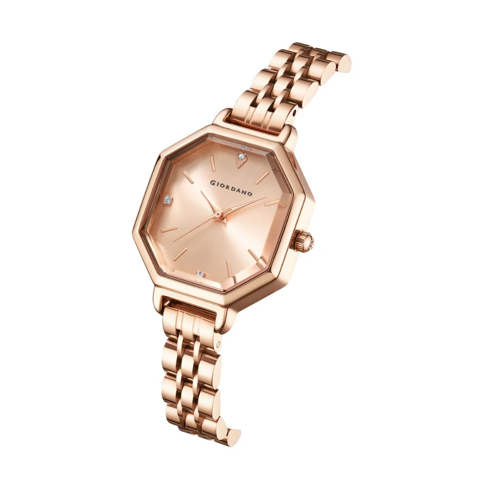 Giordano Analog Watch for Women – Classic octagonal gloss finish Dial with rose gold stainless steel strap | GZ-60113-22 - Image 5