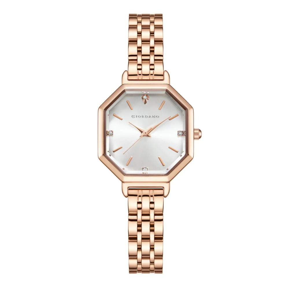 Giordano Analog Watch for Women – Classic octagonal gloss finish Dial with rose gold stainless steel strap | GZ-60113-33 - Image 4